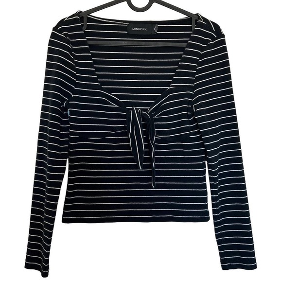 MINKPINK x REVOLVE Morgan Black and White Stripe Ribbed Top Size Medium - Picture 3 of 6